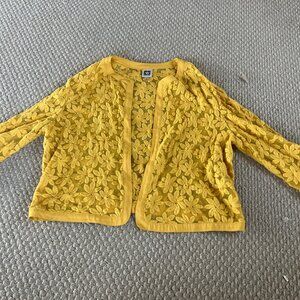 NWOT Anne Klein Yellow Floral Lace Blazer Cardigan Sweater XL